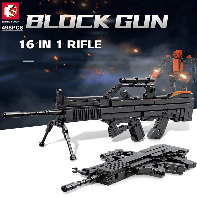 SEMBO Machine Gun Military Building Blocks Weapon Soldier Shooting Game Series DIY Bricks Toys For Kids Adults