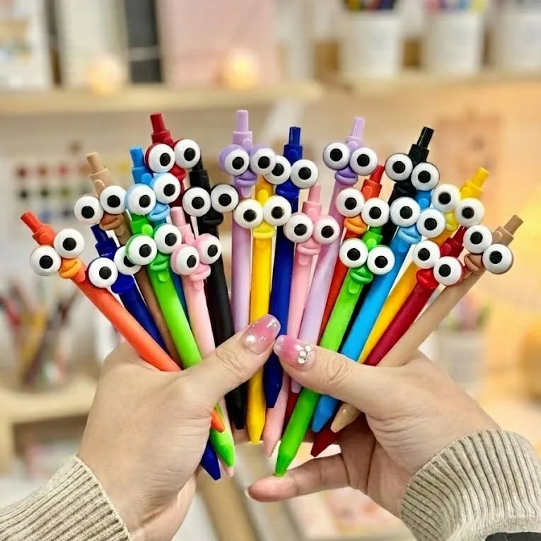 5/10/20 Stück Kreativer Großäugiger Clown-Kugelschreiber - Stiftkörper in Bonbonfarben mit Schwarzer Tinte, Elegantes Schreibwerkzeug Gelstift für die Schule – Detail 1