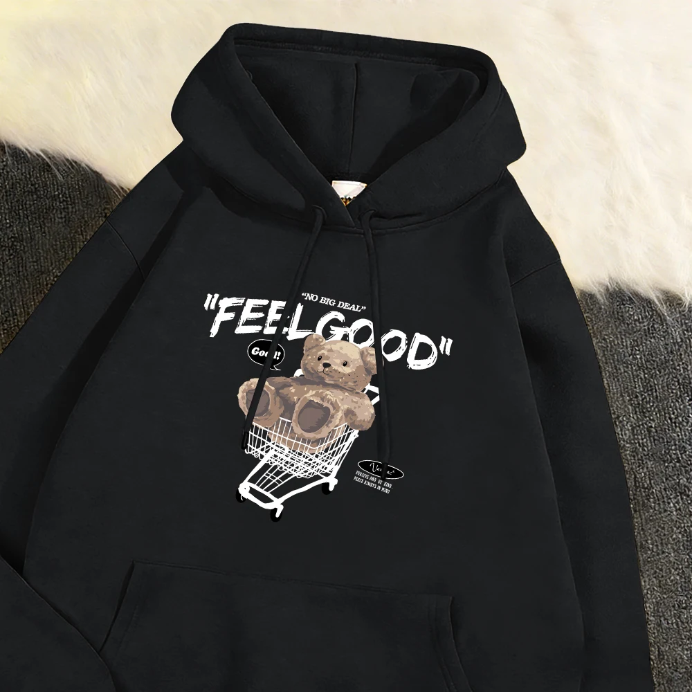 No hay gran oferta, sudaderas con capucha con estampado Feelgood para hombre, sudaderas con capucha con bolsillo de Hip Hop a la moda, jerséis Retro que combinan con todo, ropa de lana holgada Unisex