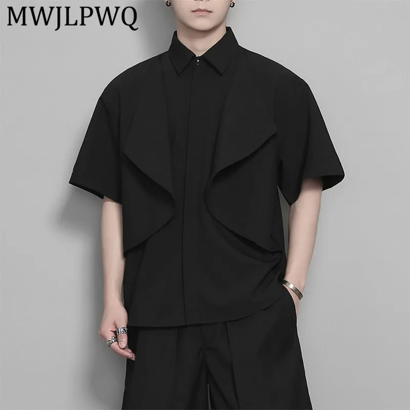 

MWJLPWQ Trendy Men's Design Dark Style Niche Deconstructed Shirts Three-Dimensional Cut Patchwork Casual Loose Tops Summer 16383