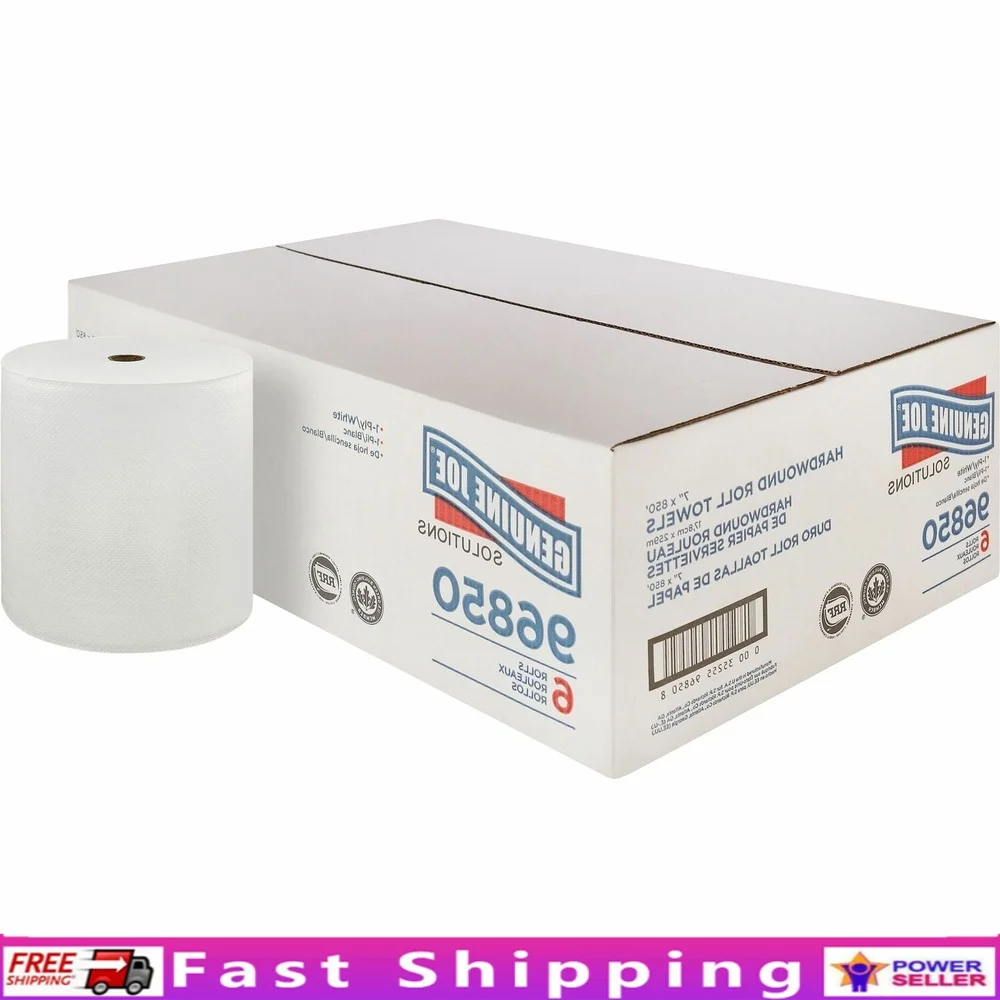 

Eco-Friendly Hard Wound Paper Towels 850ft Roll 1-Ply Absorbent Soft Embossed Strong 6 Rolls Per Carton Durable Dispenser Use