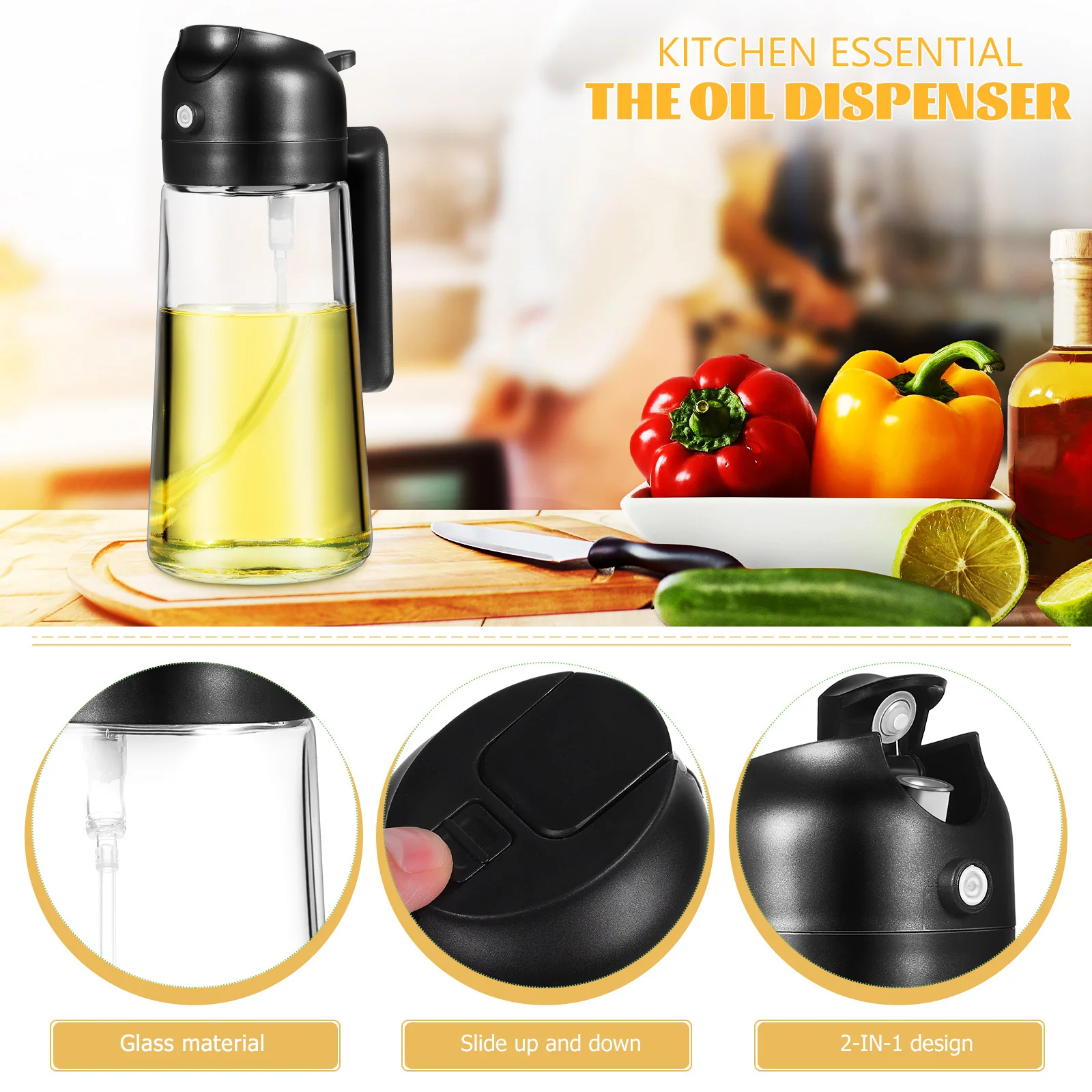 

Oil Spray Bottle Olive Squeeze Dispenser and Pour Bottles for Kitchen Pump Small Vegetable