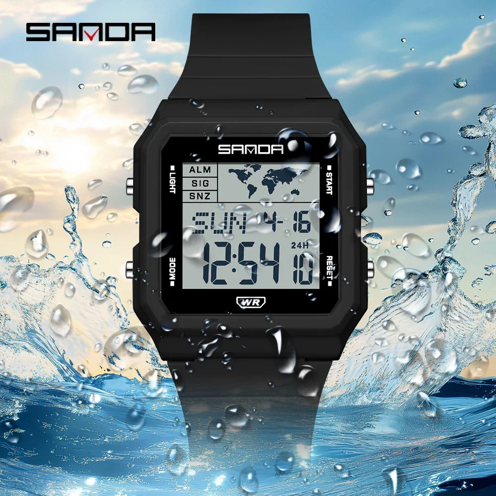 SANDA Male and Female Student Lightweight Electronic Wristwatch 5ATM Waterproof Multifunctional Sports Watch Night Light Timer