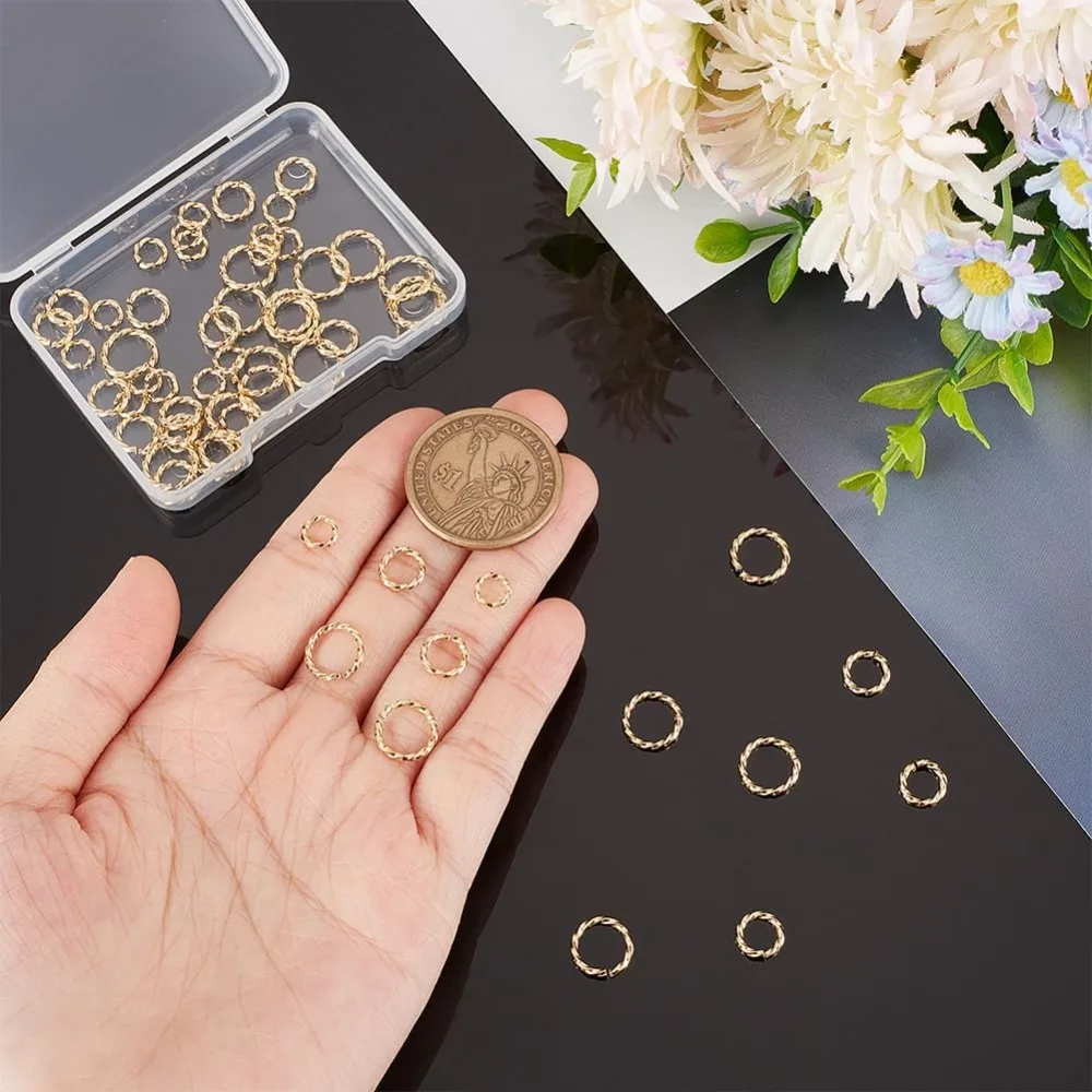 60Pcs 3 Sizes 4/6/8mm 304 Stainless Steel Jump Rings Twisted Open Jump Rings Round Golden Jump Rings Connector Small Metal