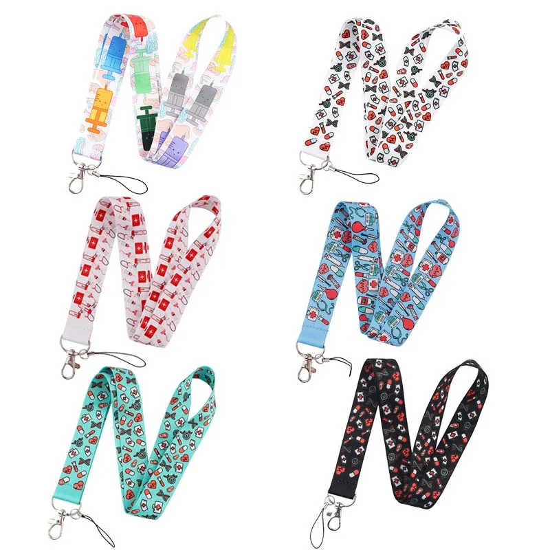 Creative Medical Theme Keychain Lanyards Neck Straps Cute Pills Stethoscope Syringe Printing Ribbon Lanyand Keyring Accessory Gi