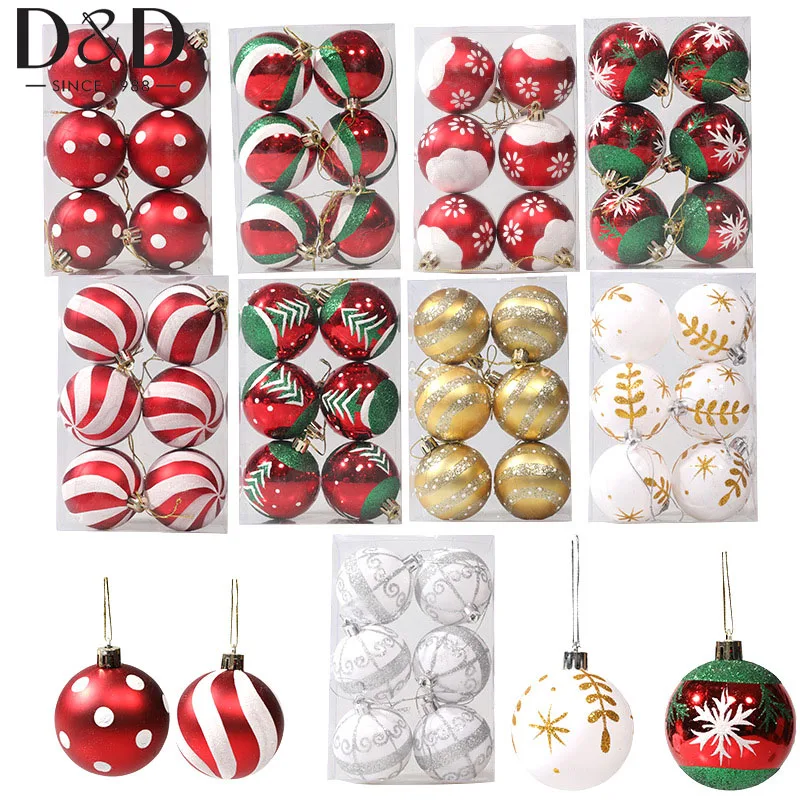 

6Pcs/Box 6cm Christmas Ball Ornaments Set Colorful Baubles Xmas Tree Balls Pendants Holiday Party Home Party DIY Decoration