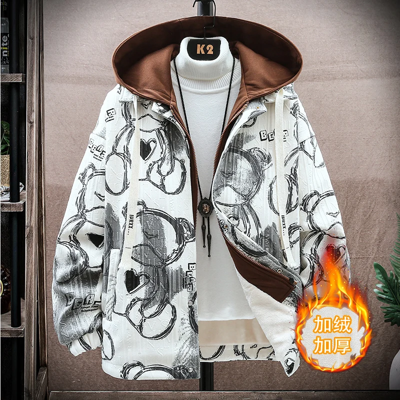 Moda 2024 autunno inverno giacche di peluche con cappuccio cappotto in pile addensato Casual da uomo capispalla giovanile sciolto antivento caldo