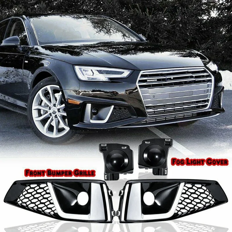 

1Set Car Front Lower Bumper Grille Fog Light Cover Honeycomb For A4 B9 S-LINE S4 2019-2020 8WD807681J 8WD807682J