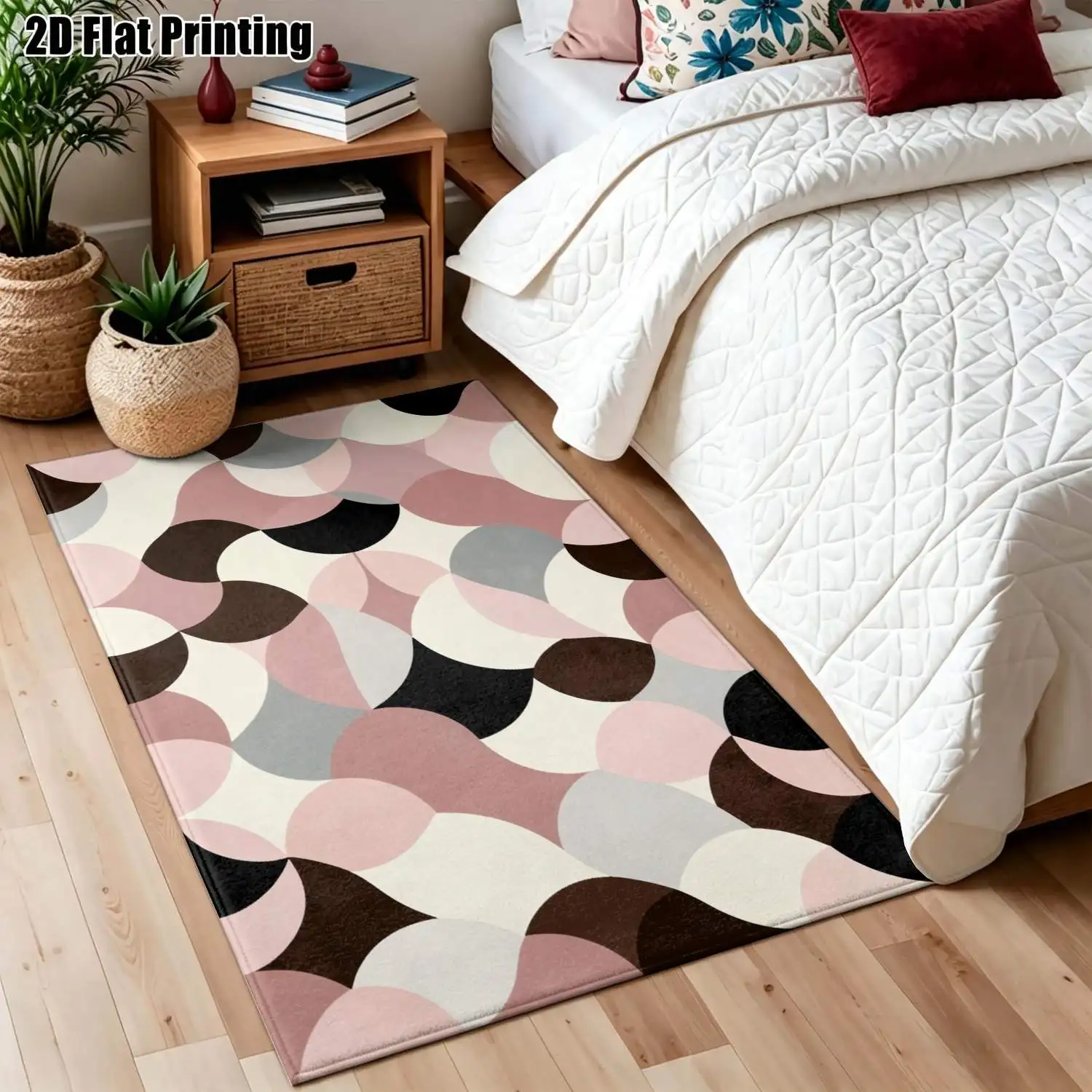 1Pc 2D Printed Pink-Brown Geometric Nordic-Style Carpet, Instagram-Inspired Modern Minimalist Vintage European Carpet, Multi-Size, Machine-Washable, Home Decor for Entrance, Dining, Foyer, Bedroom, Living Room Floor Mats