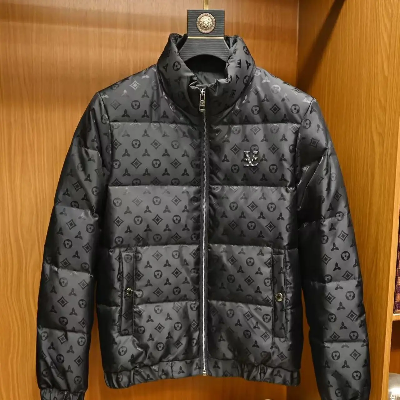 

2025 winter new stand-up collar down cotton clothing European station tide brand slim youth large size jacquard warm jacket