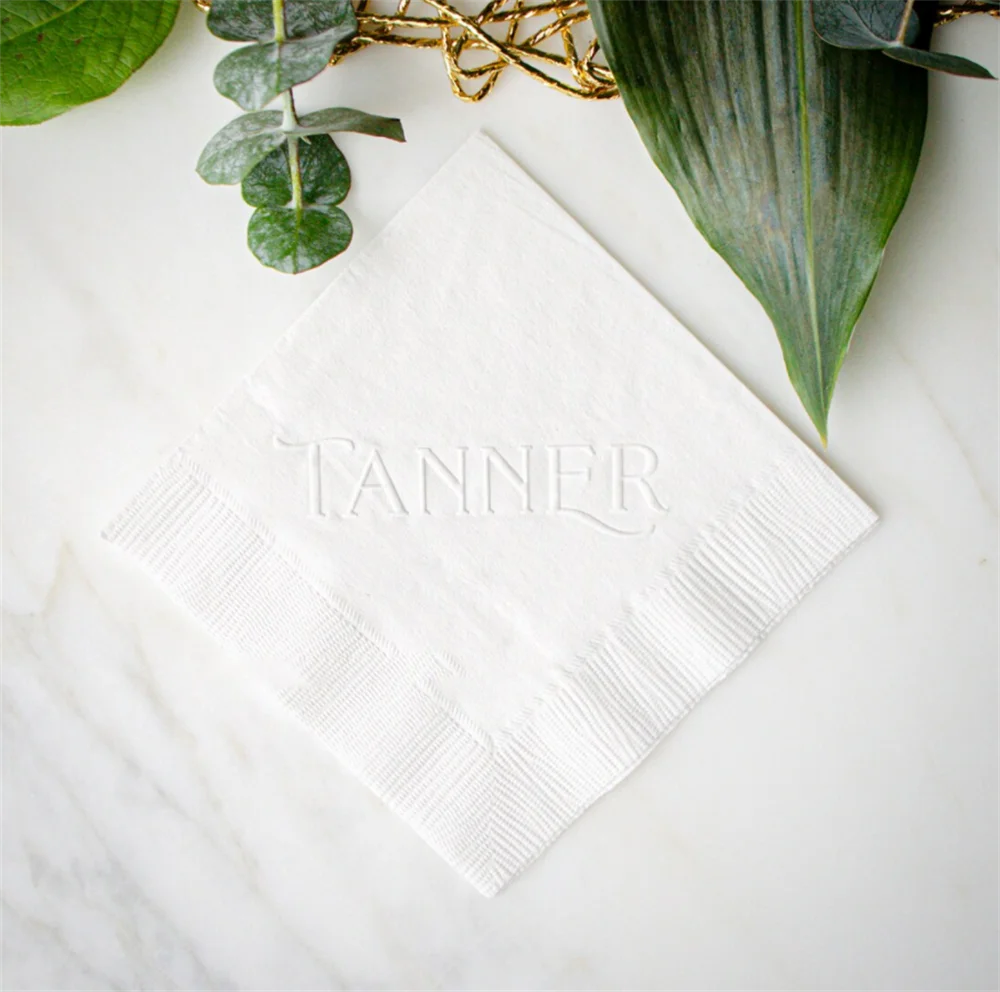 

50PCS Embossed Last Name Wedding Napkins, Custom 3 Ply Cocktail Napkins, Engagement Party, Rehearsal Dinner, Housewarming Party