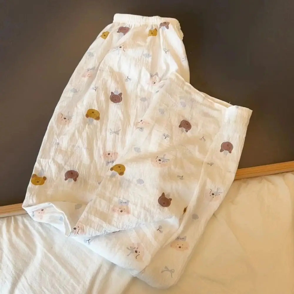 New Cartoon Print Long Pants Wide Leg Loose Sleepwear Casual High Waist Sleep Bottoms Summer