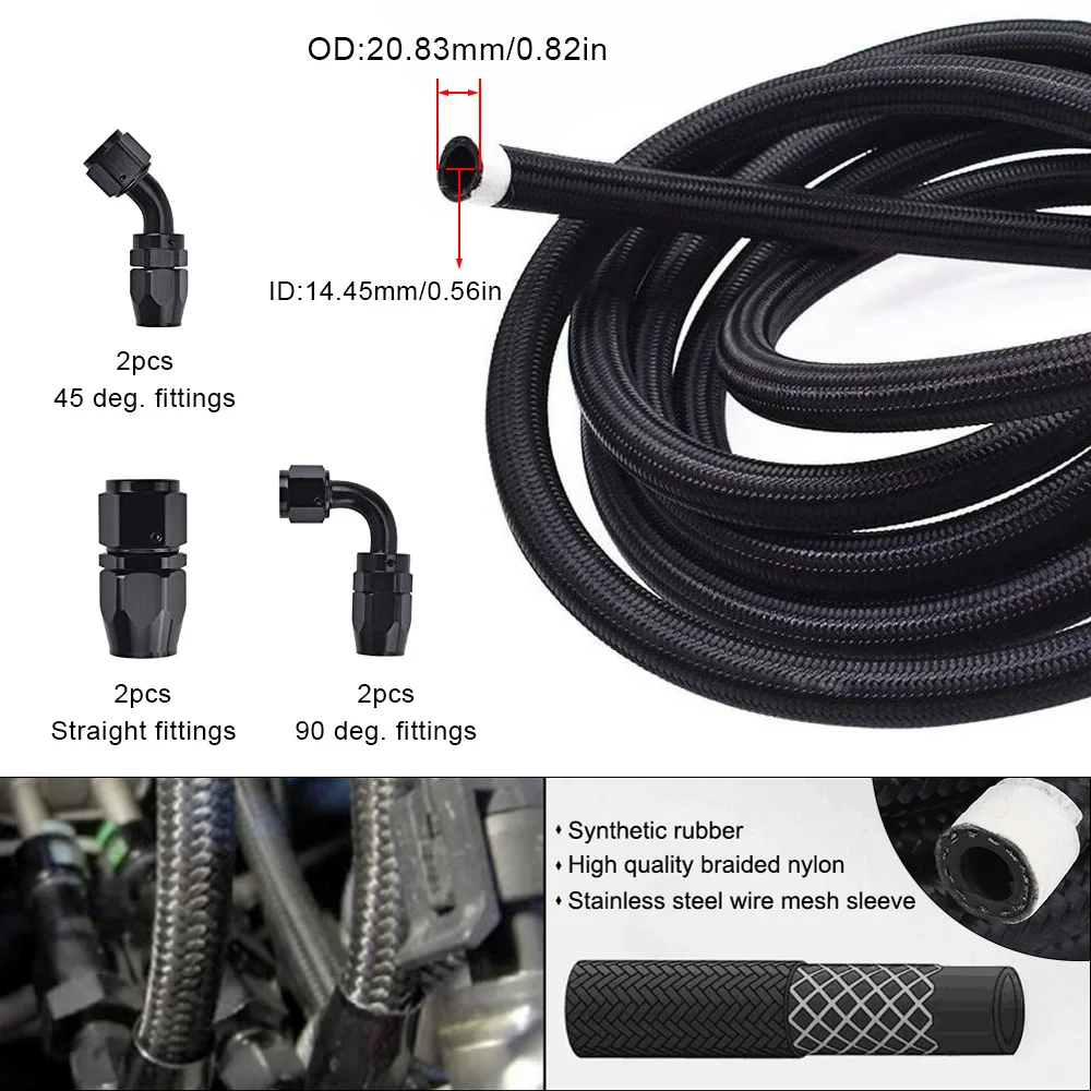 Aluminum 4M AN10 Nylon Braided Gas/Oil/Fuel Hose Line with Swivel Hose End Fitting Kit