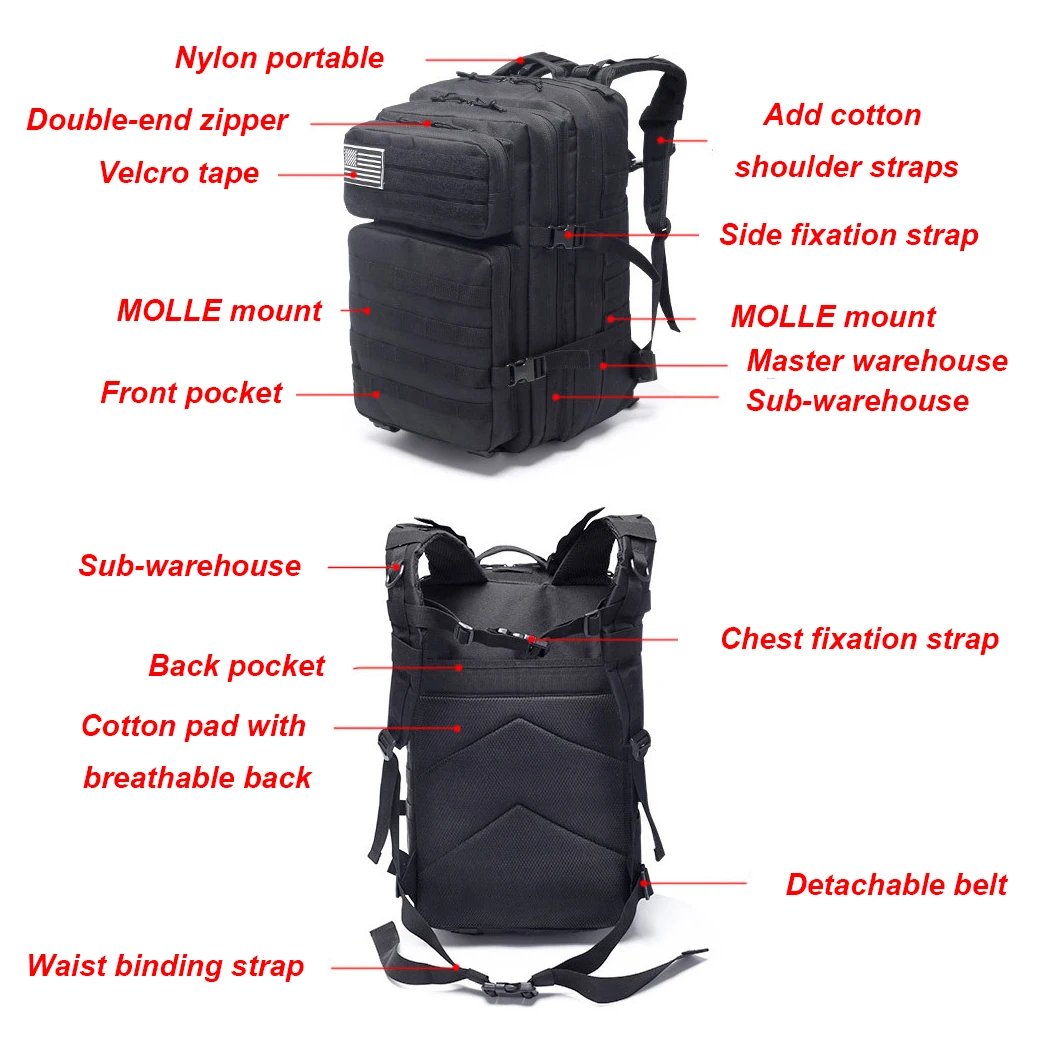 Mochila de tela Oxford de gran capacidad, mochila para acampar al aire libre, viaje de pie, Fitness, ir a pescar, 36-55L