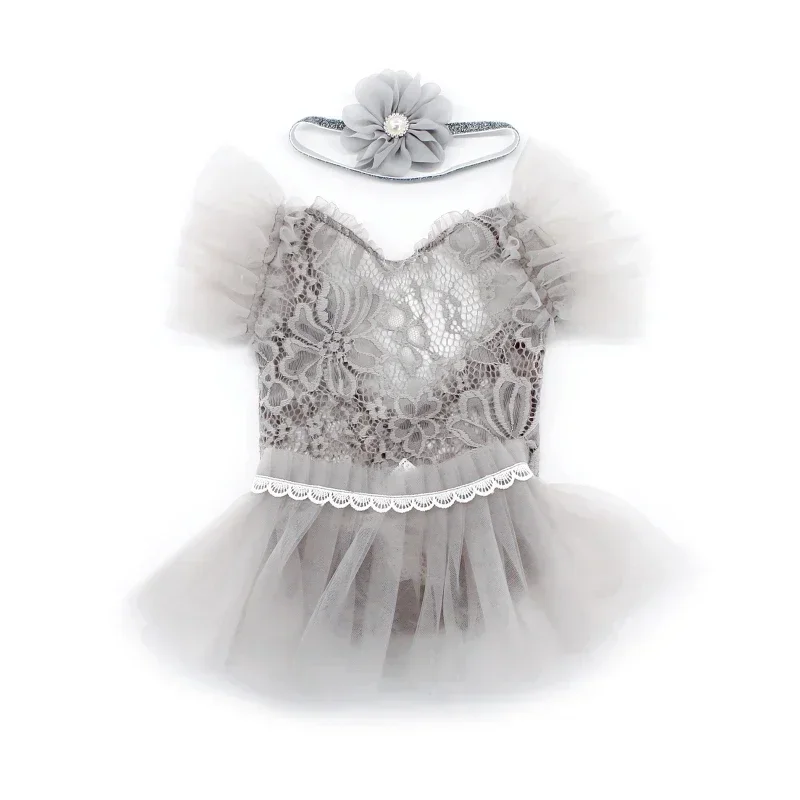 

3Pcs/Set Newborn Photography Outfits Baby Girl Lace Ruffle Sleeveless Romper with Tutu Skirt Flower Headband Dress