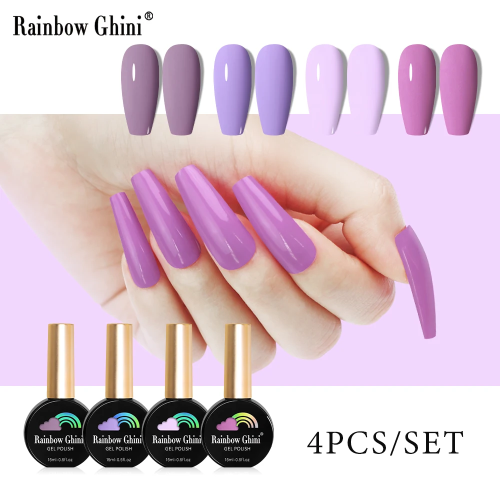 Rainbow Ghini 15ml 8/12pcs Purple Series Nail Polish Set Rich Rose & Muted Mauve Color Soak Off Gel Art Varnishes HEMA/TPO FREE