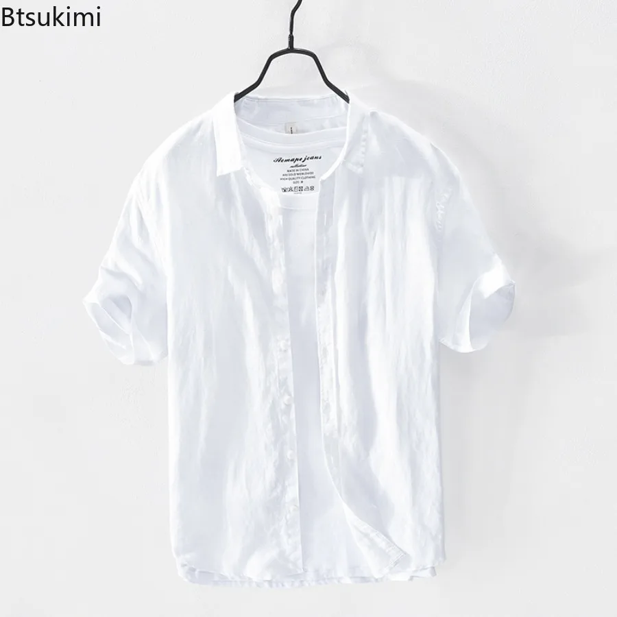

Cotton Linen Shirts Men's Solid Short Sleeve Shirts Casual Fashion Simple Lapel Cardigan Tops Summer Classic Basic Men Clothing
