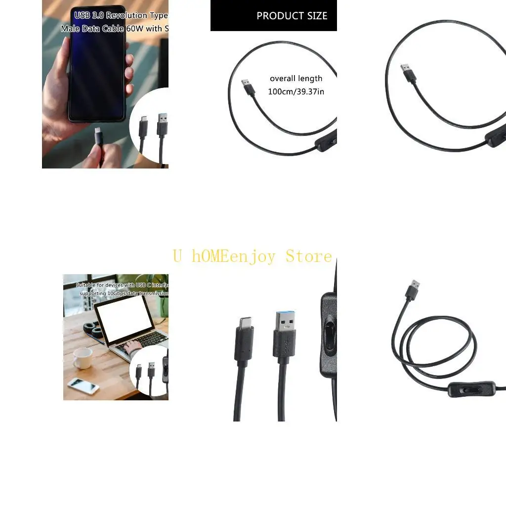 

B0KF USB3.0 to USB C Extension Cable Wire with Switching High Speed Data Transfer and Charging Power Cord for USB Fan