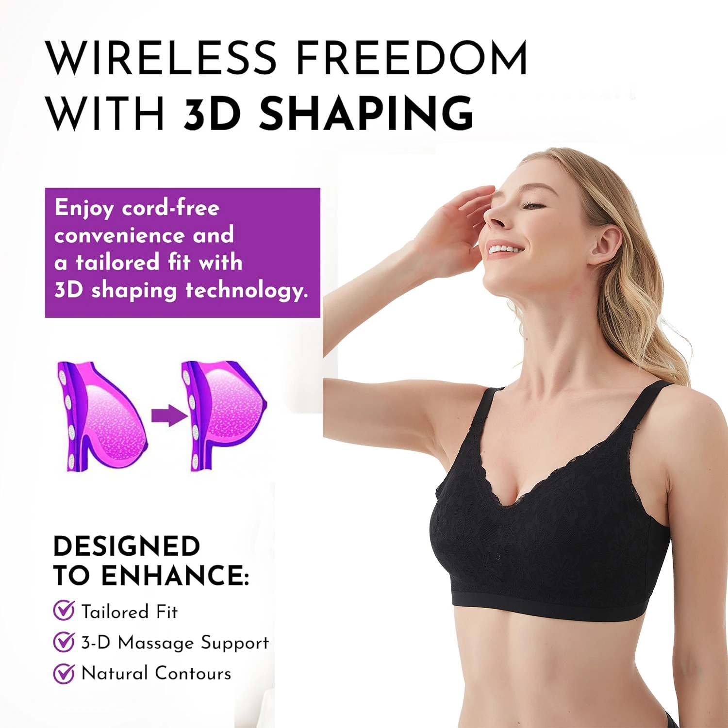 Breast Enhancement Heated Bra Massager - USB Rechargeable Electric Vibrating Bigger Bust Enlargement Growth Stimulator - Wireles