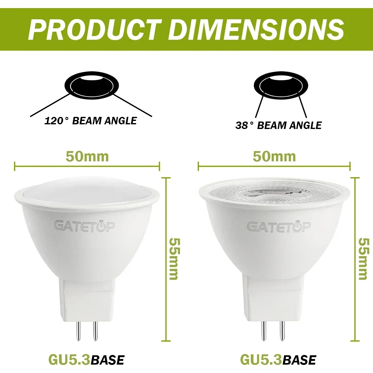 50 buah MR16 Lampada GU5.3 bohlam dasar lampu sorot LED AC110V 220V 12V Bombilla Spot Light ganti 40W lampu Halogen rumah Derection