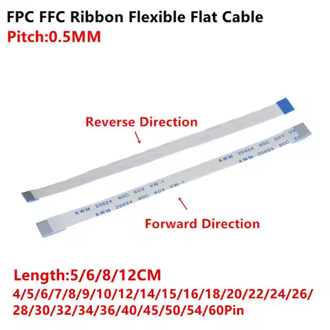 10PCS Flat Flexible Cable FFC FPC AWM 20624 80C 60V VW-1 FFC-0.5MM 4/5/6/8/10/12/14/16/18/20/22/24/26/30/32/34/36/40/45/50/60Pin