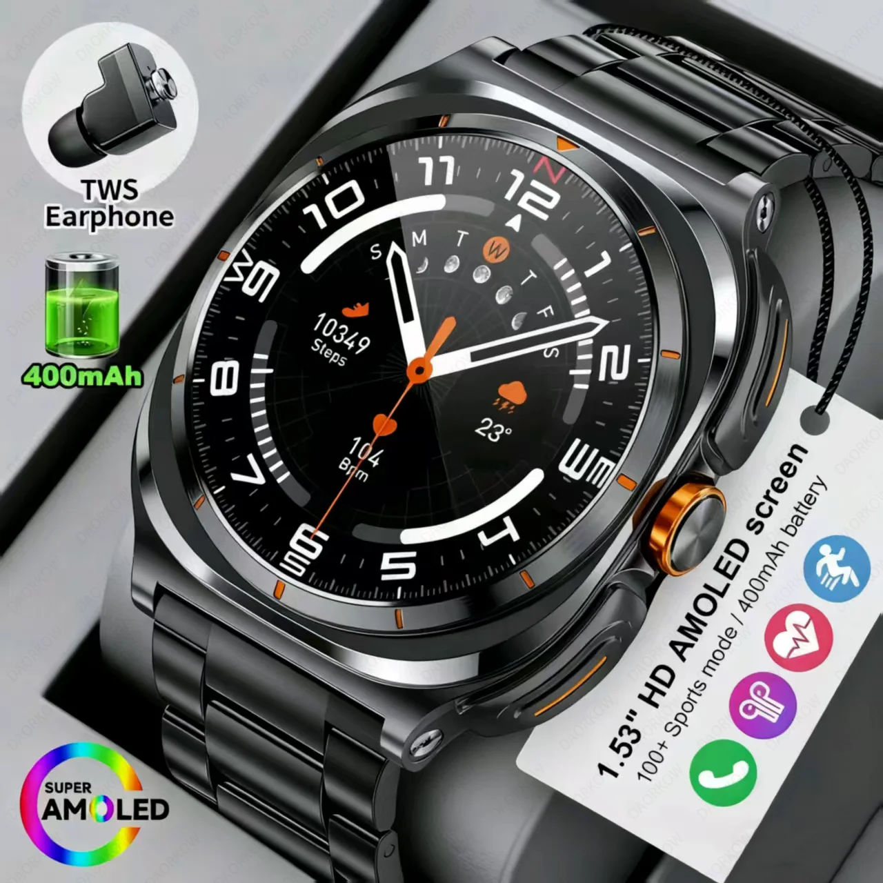 

2025 Watch 2-in-1 headphones, smartwatch, wireless headphones GPS positioning heart rate monitoring Bluetooth calls men's watch
