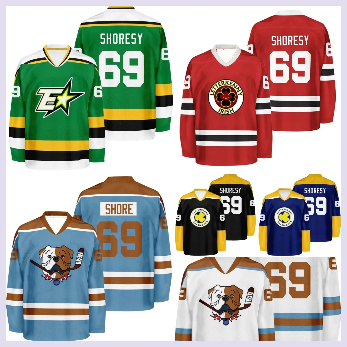 Shoresy 69 Letterkenny Irish Jersey Green Hockey Shirt Men Women TV Show Merch Give Yer Balls A Tug Funny Gift Cosplay To