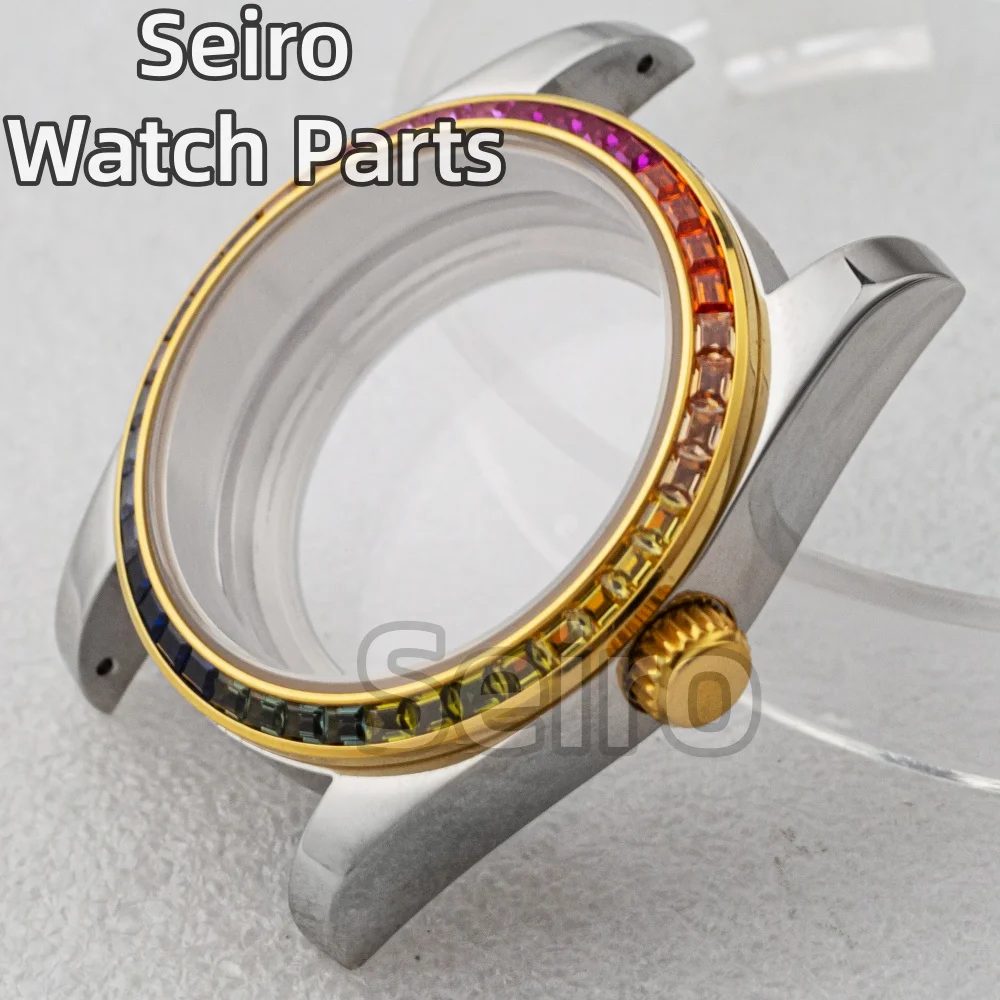 

316L Solid Stainless Steel NH35 Watch Case Rainbow Diamond Case Sapphire Glass Waterproof Watch Men Parts For NH35/NH36 Movement