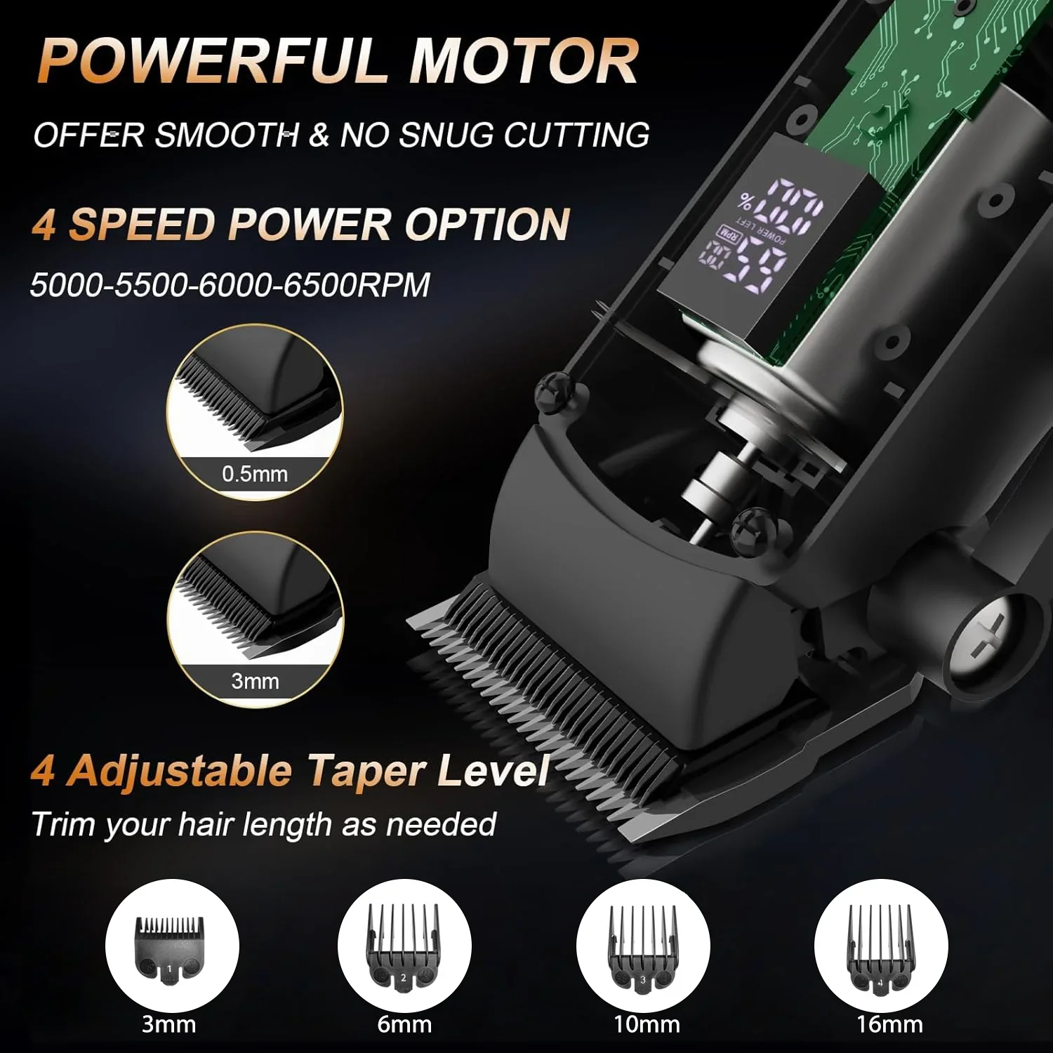 High Performance Quiet Pet Clipper 6500RPM Motor 4 Speeds Cordless Rechargeable Wide Steel Blade for Effortless Smooth Grooming