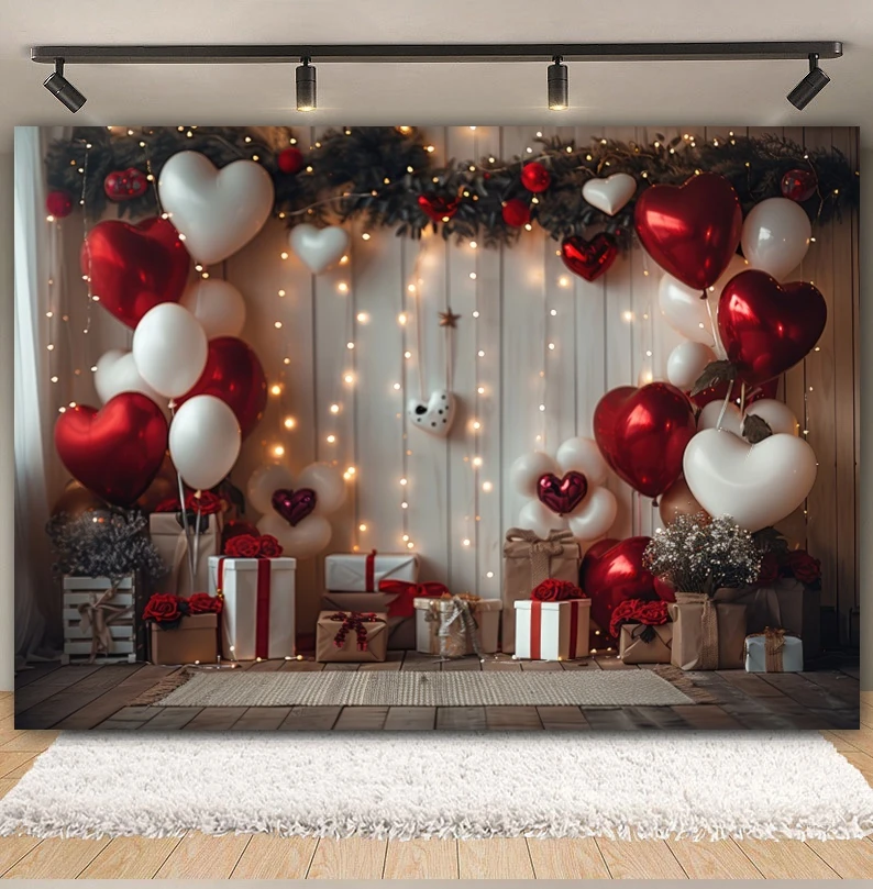 February 14 Valentine’s Day Photography Backdrop Romantic Valentine Red Love Heart Balloon Wedding Bride Shower Photo Background