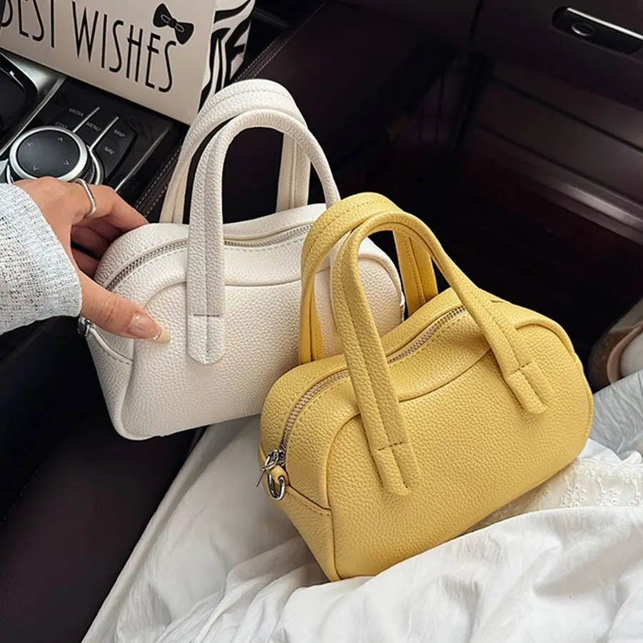 

Простая женская однотонная квадратная сумка через плечо с узором зерна личи, модная универсальная сумка через плечо из искусственной кожи