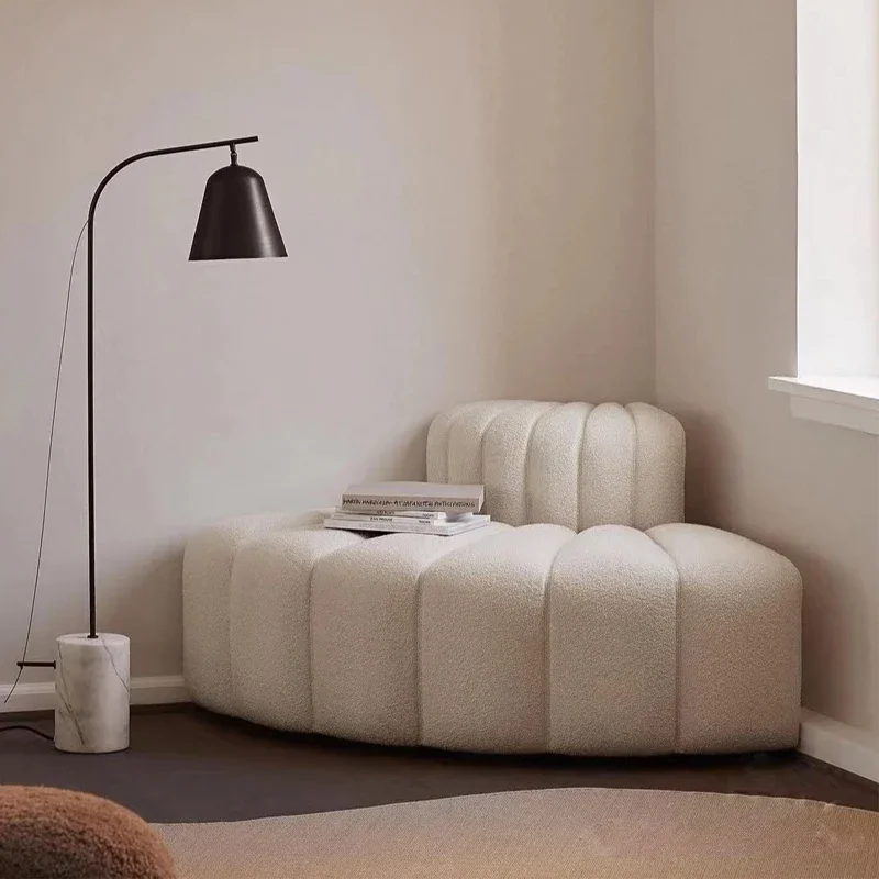 French cream modular fabric sofa Nordic wabi-sabi style lambswool curved sofa combination shopping mall clubhouse