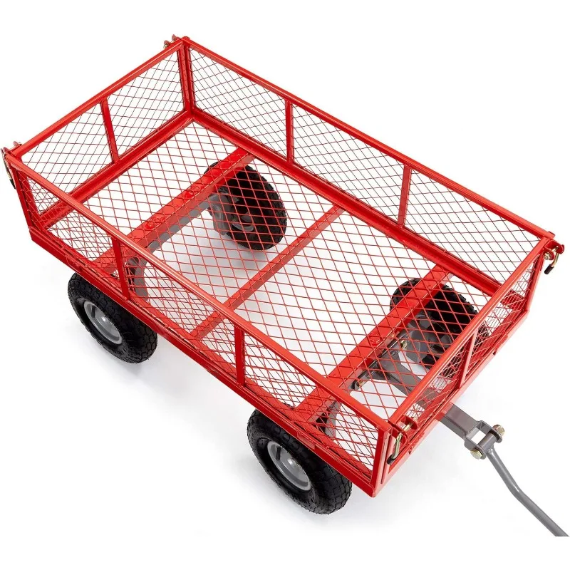 

86Cm side removable steel outdoor hauling practical four-wheel garden trolley heavy duty durable steel mesh handling