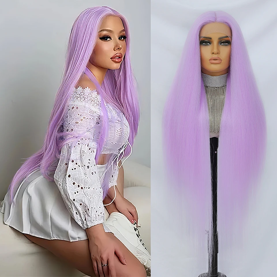 Parrucca frontale in pizzo sintetico super lungo HD 13X6 Parrucca in pizzo naturale pre-pizzicata in fibra resistente al calore da 40 pollici per le donne