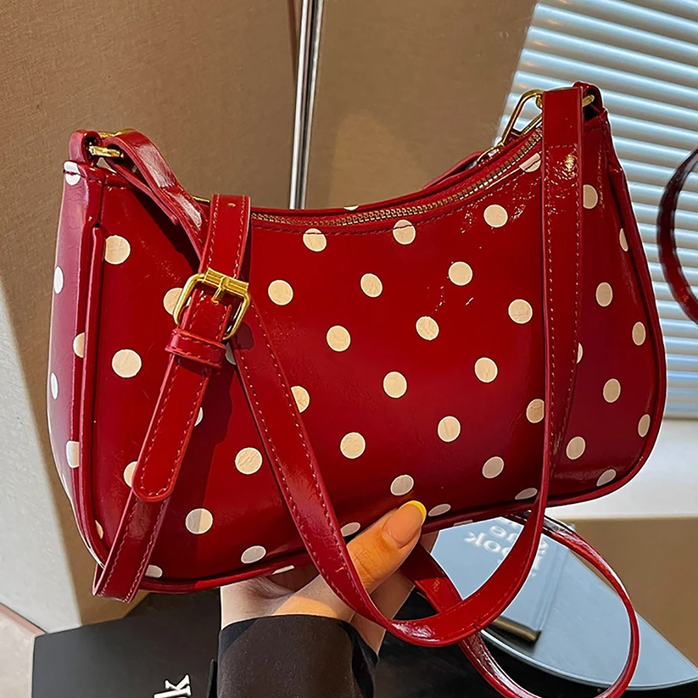 Glossy Pu Leather Bolka Dots Shoulder Bag Women's High Grade Zipper Crossbody Bags Korean Style Daily Dating Messenger Bags