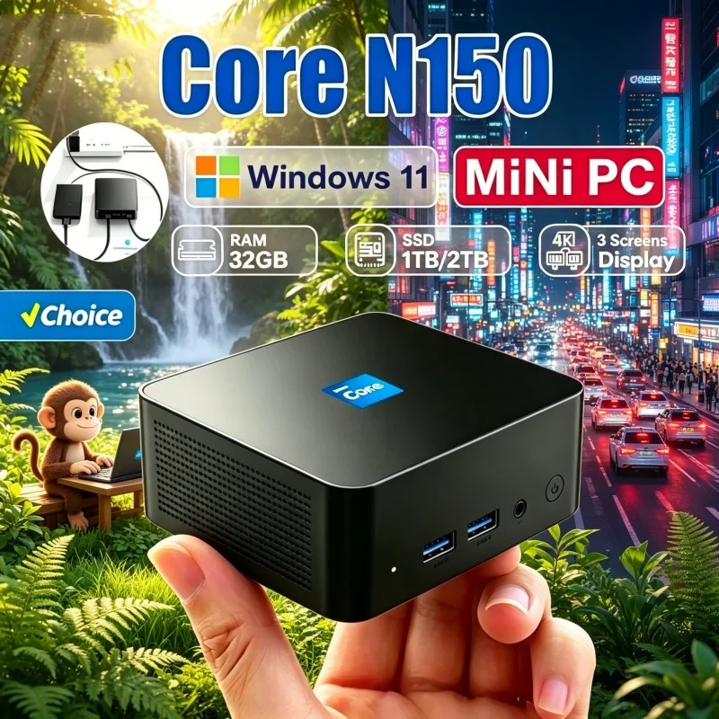 

2026 Iridescent Core N150 MINI PC Windows 11 Pro Polished Migratory Workstation Abundant RAM 1TB SSD Solid WIFI 6 BT5.2
