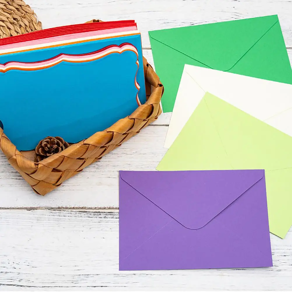 50 Sets Wavy Edge Envelope And Card Set, Solid Color Smooth Writing Stationery, DIY Message Cards for Invitations