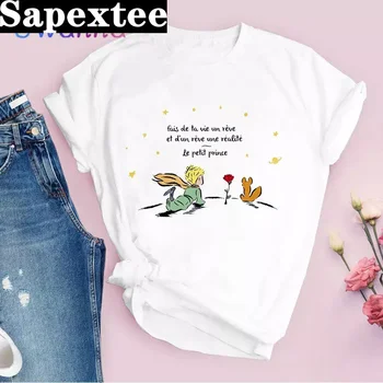 카와이 도착 어린 왕자 프린트 여성 티셔츠, 만화 반팔 티셔츠, 여성 하라주쿠 티셔츠, 캐주얼 티셔츠 