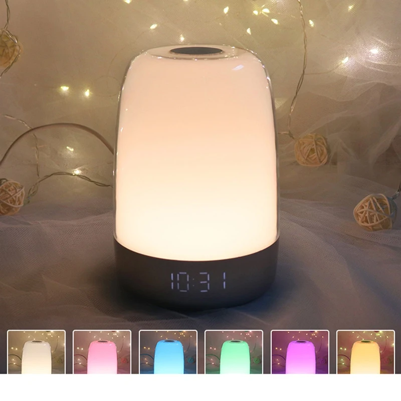 Touch Wake Up Night Light With Sunrise Simulation Alarm Clock Dimmable Warm White LED RGB Bedside Lamp Ambient