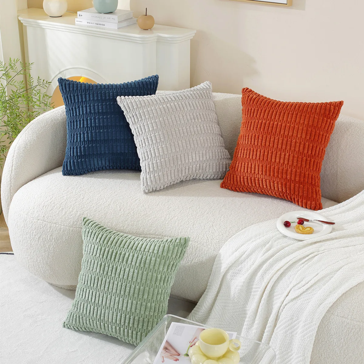 Soft Skin-friendly Corduroy Pillowcase Nordic Solid Color Home Cushion Living Room Sofa Decoration Pillowcase 45*45cm