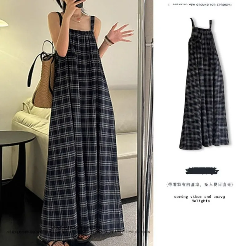 

Новые летние свободные утягивающие широкие комбинезоны, женские корейские модные клетчатые комбинезоны с квадратным воротником, женская одежда