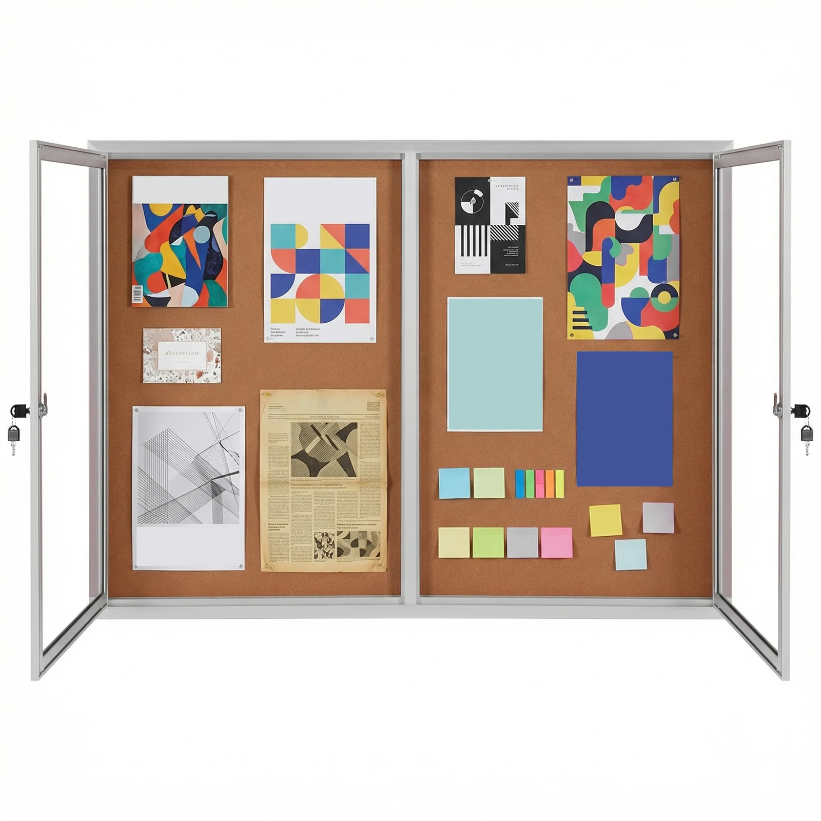 

Wall-Mounted Display Case Aluminum Frame Enclosed Cork Board with Glass Locking Door for School Office Commercial Hospital Etc