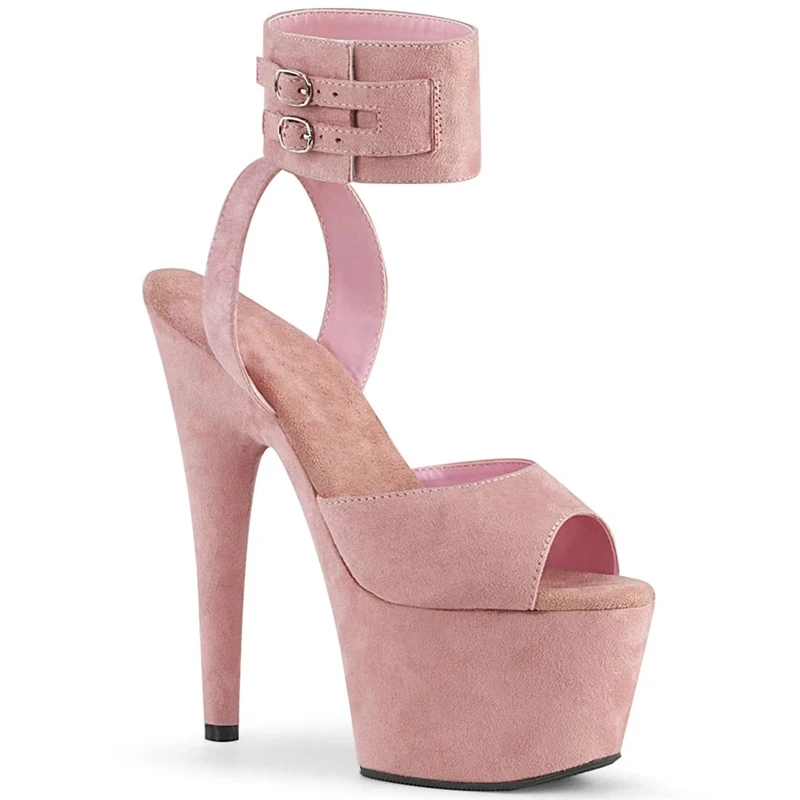 17cm Peep Toe Black Flock High Thin Stripper Heels 7Inch High Heels Exotic Pole Dance Sandals Platform Exotic Dancer party Shoes