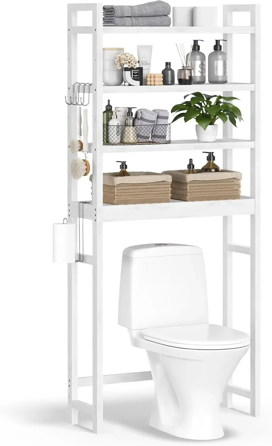 

Over The Toilet Storage, 4-Tier Over Toilet Bathroom Organizer with Adjustable Shelf, Fit Most Toilets, Space-Saving,Cloud White