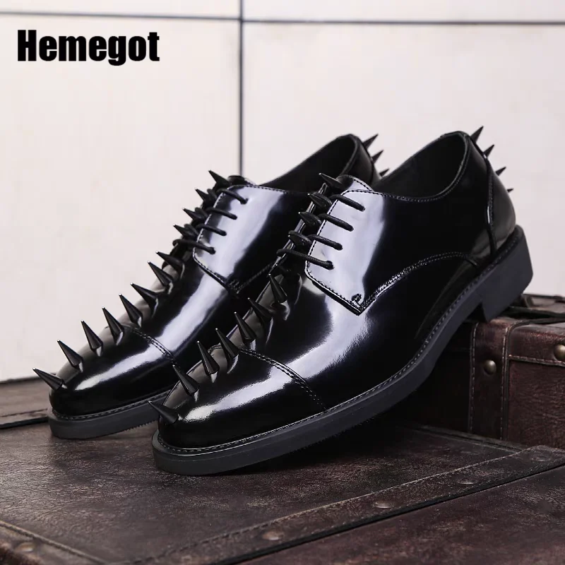 

Male Riveted Leather Shoes High Quality Lace-Up Real Cowhide New Business Dress British Style Men Fashion Derby Men's Shoes