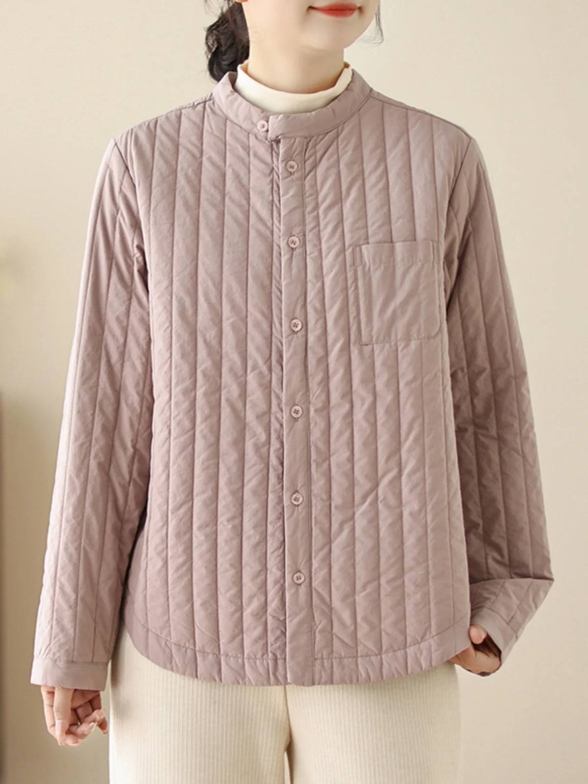 

Lightweight Padded Cotton Jacket Women's Winter Casual Loose Fit Stand Collar Quilted Warm Cotton Outerwear Coat