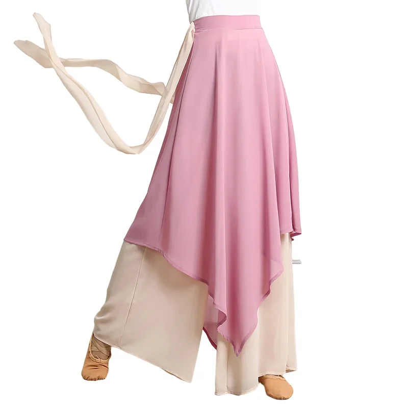 Cina Danza Chiffon Culottes Gamba larga Harem Gonna Pantalone Flowy Danza classica Ballerino popolare Pratica Indossare 2 strati Fata LU52