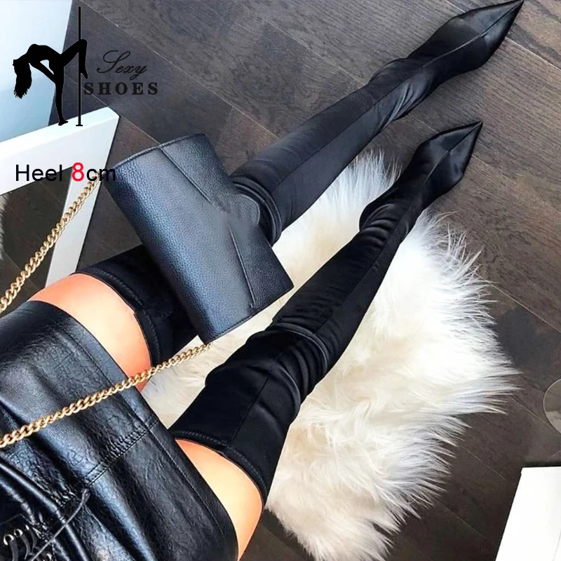 2023 Autumn New Stretch Sock Boots Pointed Toe High Heels Women Winter Warm Over The Knee Boots Party Dance Club Nightclub Shoes