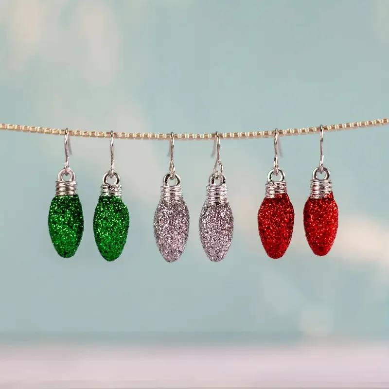 Cute Cartoon Red Green Sliver Light Bulbs Dangle Earrings New Fashion 3 Color Christmas Earring Jewelry Women for Festivel