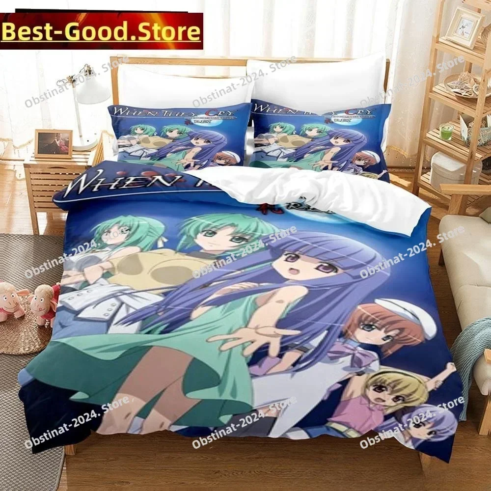 

3D Anime Higurashi when they cry Bedding Set Printed single Comforter Quilt Duvet Cover Pillow Case 3 Pieces Set Kids Adult Size